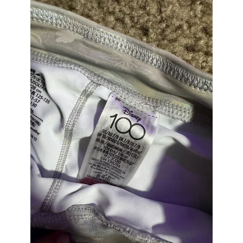 Disney 100th Anniversary Girls Swim Skirt Iridescent Silver Bow Size 7/8